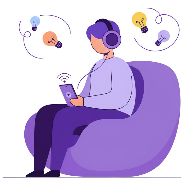 Woman listening to podcast